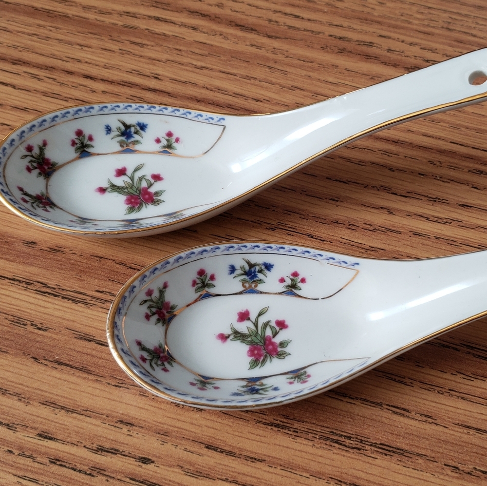 Set of two Vintage oriental soup spoons